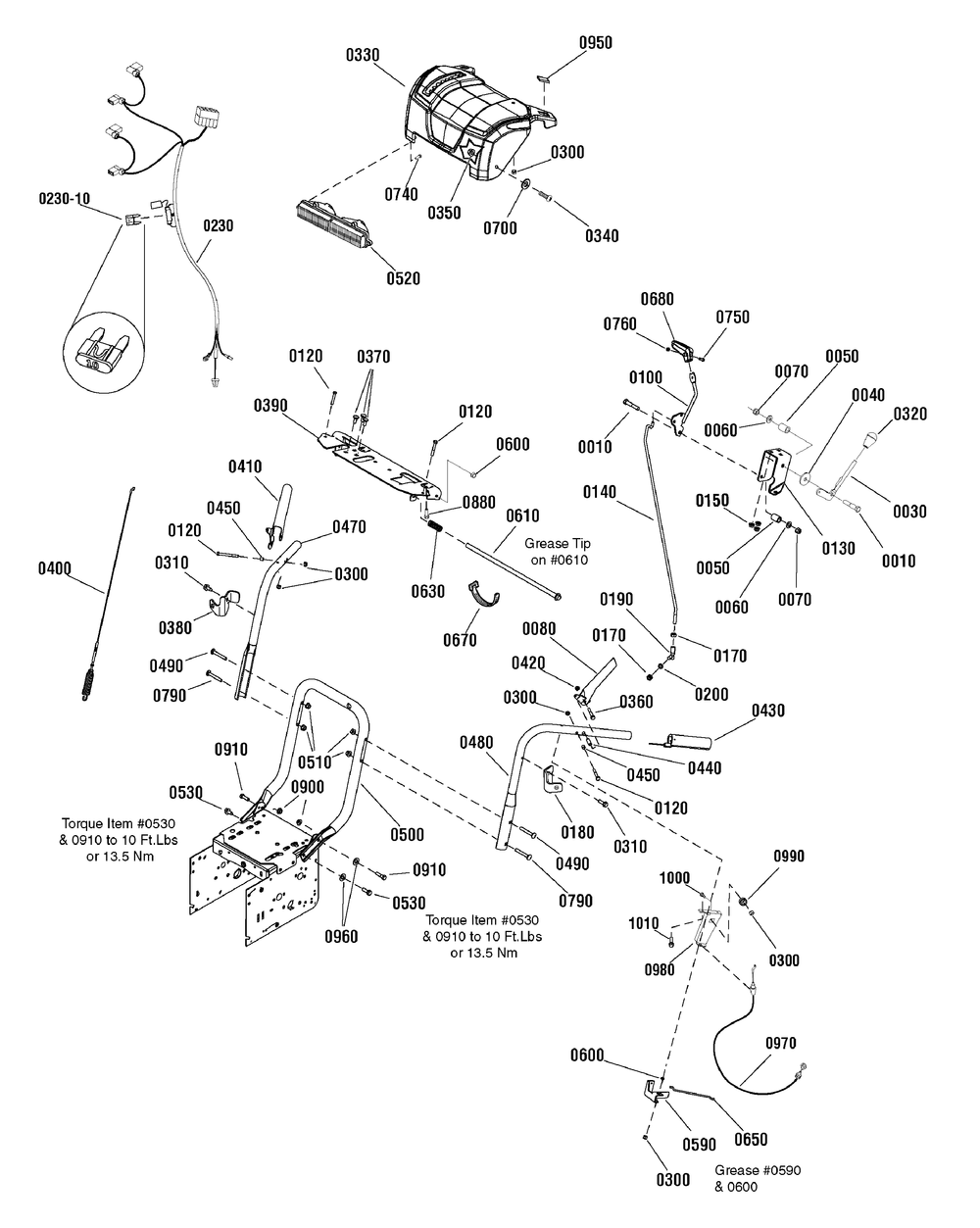 Handles And Controls Group Diagram and Parts List for 1695698-CM741350H 2009 Briggs and Stratton Snow Blower